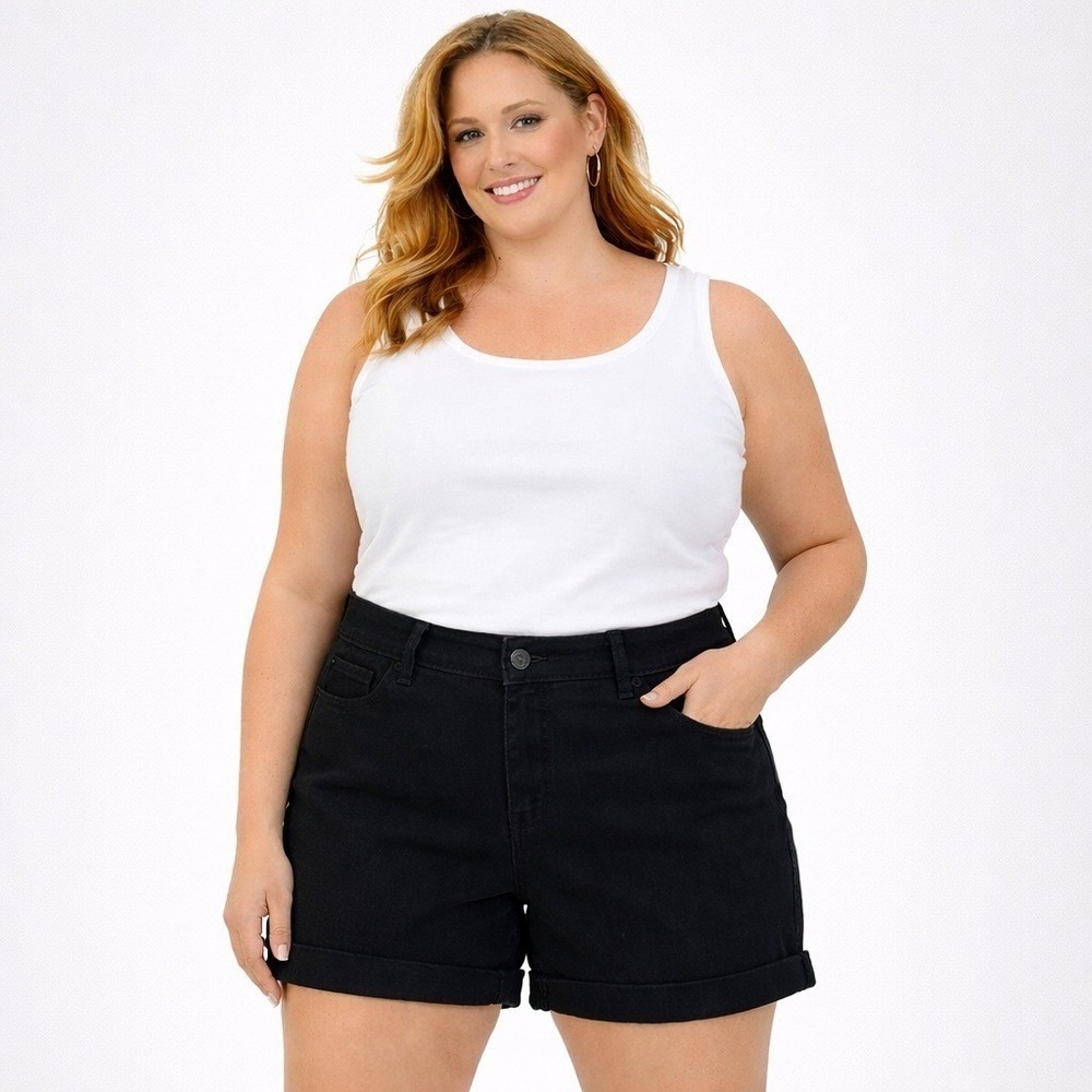 Time‎ and Tru Black Rolled Cuff Denim Shorts Size 20 Mid-Rise 4" Inseam New NWT